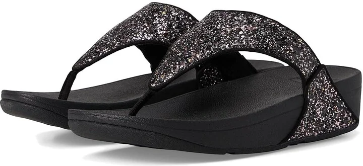 FitFlop Lulu -Tonal Glitter Toe-Post Sandals Women's Sandals Black : 9 M (B), Microfiber