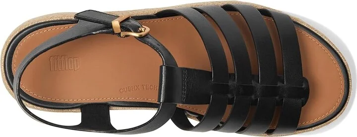 FitFlop PLATFFORMS Espadrille Leather Fisherman Wedge Sandals Women's Wedge Shoes Black : 7 M (B) - Image 2