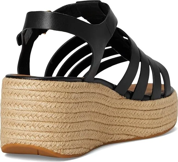 FitFlop PLATFFORMS Espadrille Leather Fisherman Wedge Sandals Women's Wedge Shoes Black : 7 M (B) - Image 4