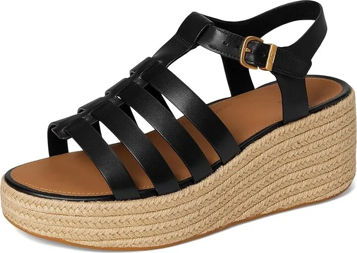 FitFlop PLATFFORMS Espadrille Leather Fisherman Wedge Sandals Women's Wedge Shoes Black : 7 M (B) - Image 5
