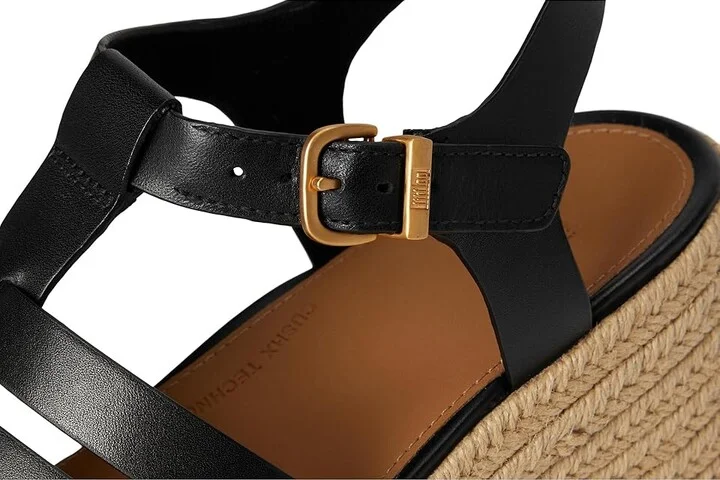 FitFlop PLATFFORMS Espadrille Leather Fisherman Wedge Sandals Women's Wedge Shoes Black : 7 M (B) - Image 7