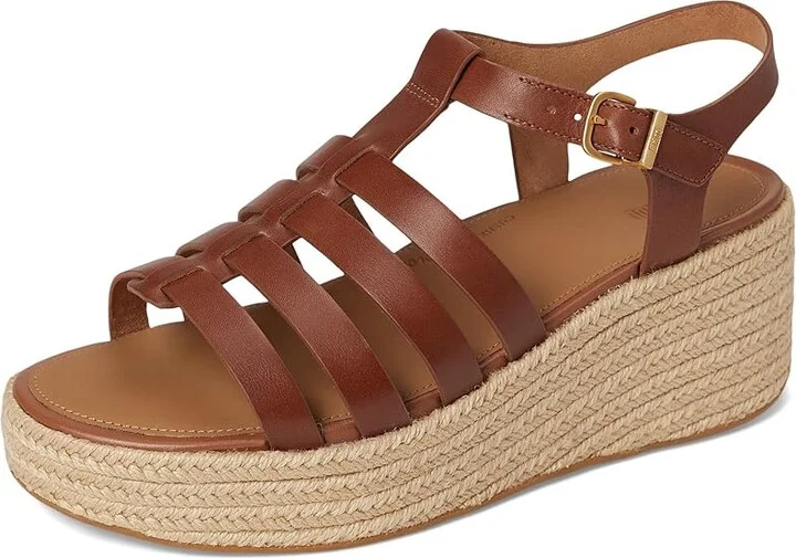 FitFlop PLATFFORMS Espadrille Leather Fisherman Wedge Sandals Women's Wedge Shoes Deep Tan : 8 M (B) - Image 5
