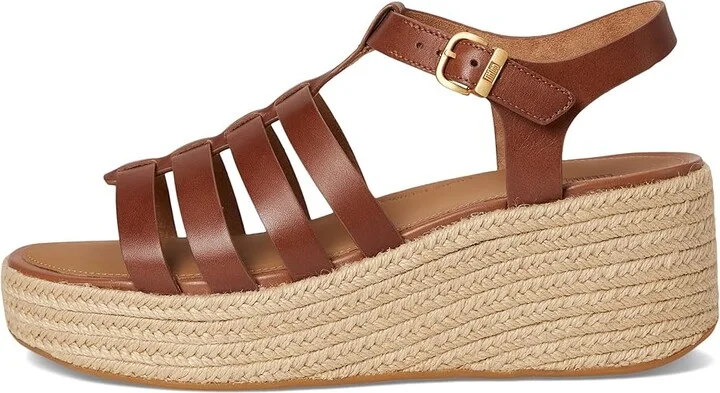 FitFlop PLATFFORMS Espadrille Leather Fisherman Wedge Sandals Women's Wedge Shoes Deep Tan : 8 M (B) - Image 6