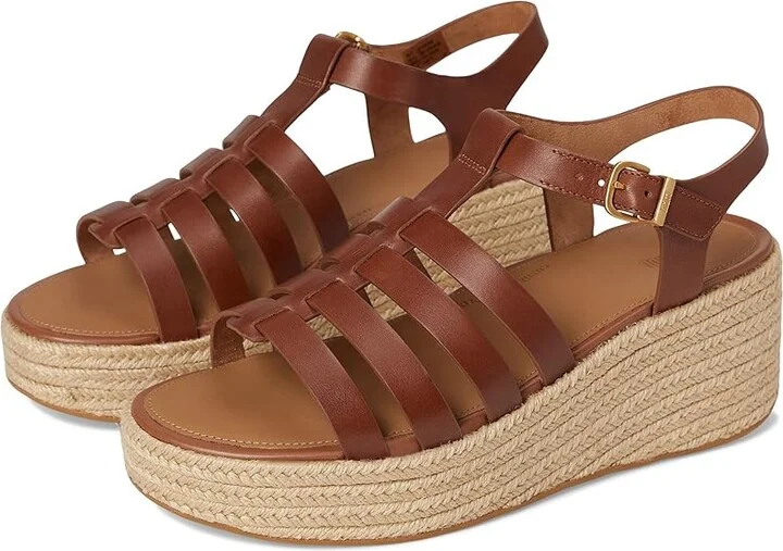 FitFlop PLATFFORMS Espadrille Leather Fisherman Wedge Sandals Women's Wedge Shoes Deep Tan : 8 M (B)