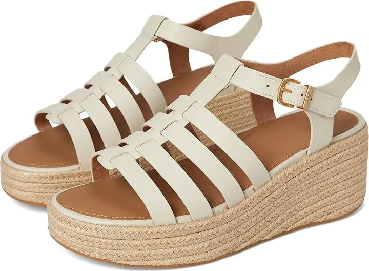 FitFlop PLATFFORMS Espadrille Leather Fisherman Wedge Sandals Women's Wedge Shoes Paris Beige : 6 M (B)