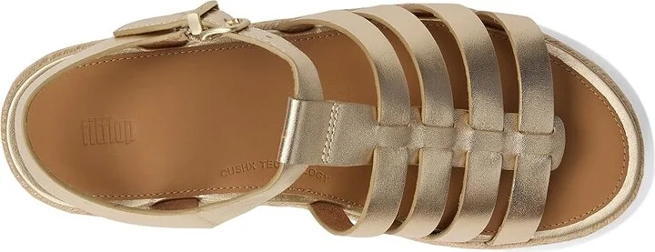 FitFlop PLATFFORMS Espadrille Leather Fisherman Wedge Sandals Women's Wedge Shoes Platino : 10 M (B) - Image 2