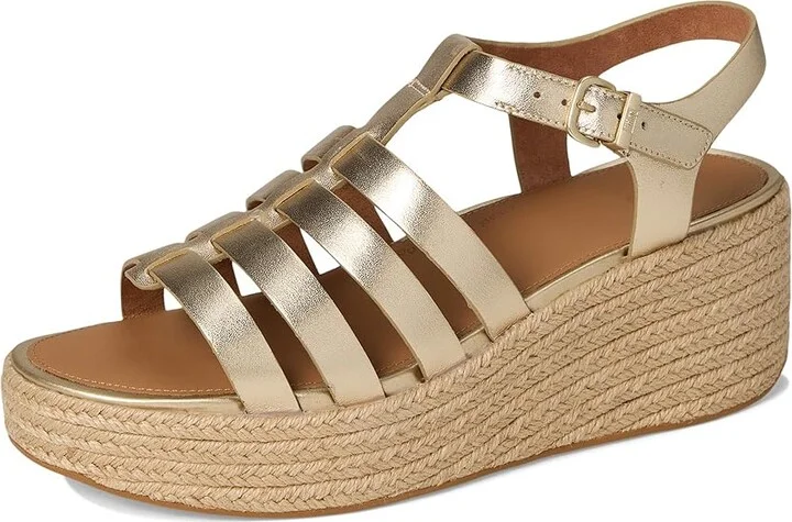 FitFlop PLATFFORMS Espadrille Leather Fisherman Wedge Sandals Women's Wedge Shoes Platino : 10 M (B) - Image 5