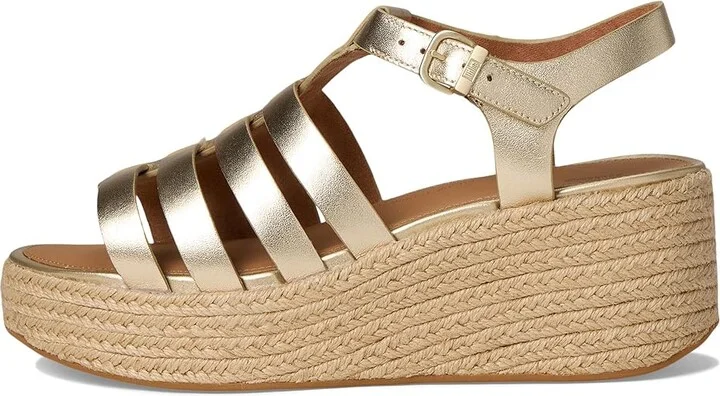 FitFlop PLATFFORMS Espadrille Leather Fisherman Wedge Sandals Women's Wedge Shoes Platino : 10 M (B) - Image 6