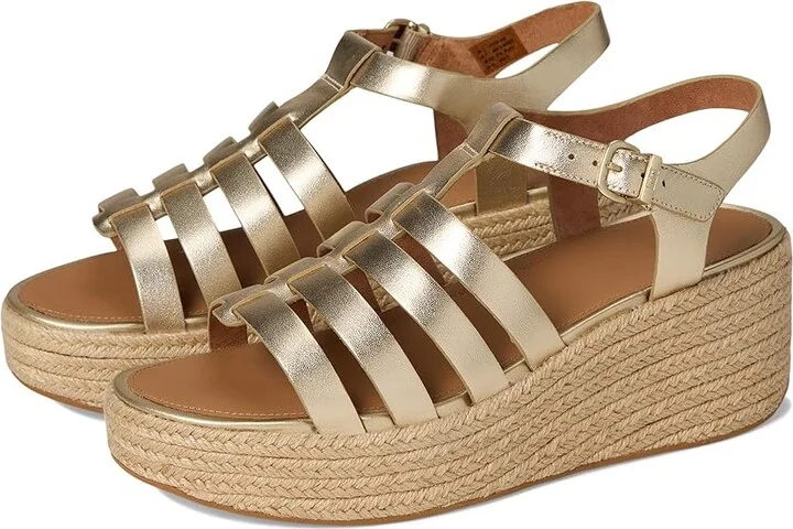 FitFlop PLATFFORMS Espadrille Leather Fisherman Wedge Sandals Women's Wedge Shoes Platino : 10 M (B)