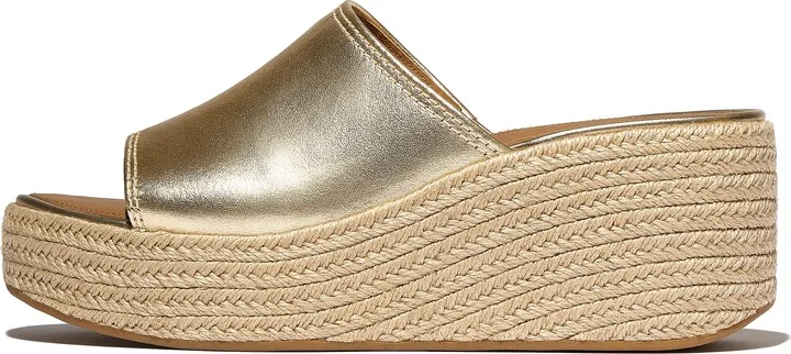 FitFlop PLATFFORMS Espadrille Metallic-Leather Wedge Slides