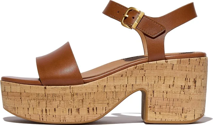 FitFlop PLATFFORMS Leather/Cork Heeled Ankle-Strap Sandals
