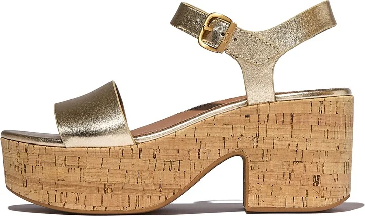 FitFlop PLATFFORMS Leather/Cork Heeled Ankle-Strap Sandals