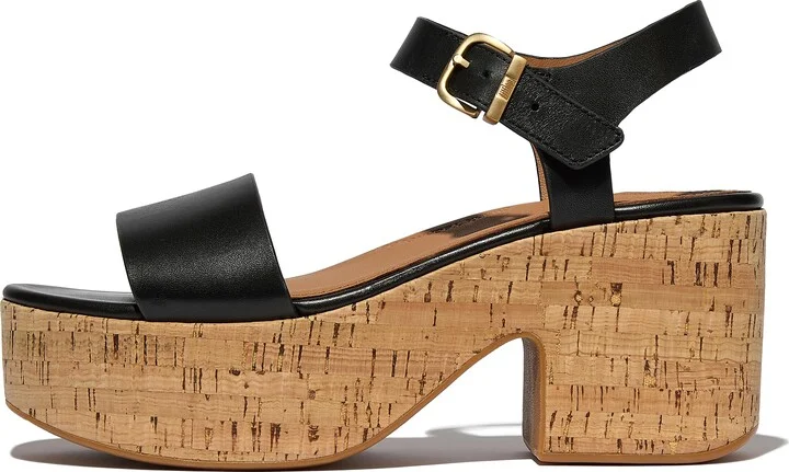 FitFlop PLATFFORMS Leather/Cork Heeled Ankle-Strap Sandals
