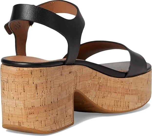 FitFlop Platfforms Leather/Cork Heeled Ankle-Strap Sandals Women's Wedge Shoes Black : 11 M (B) - Image 4