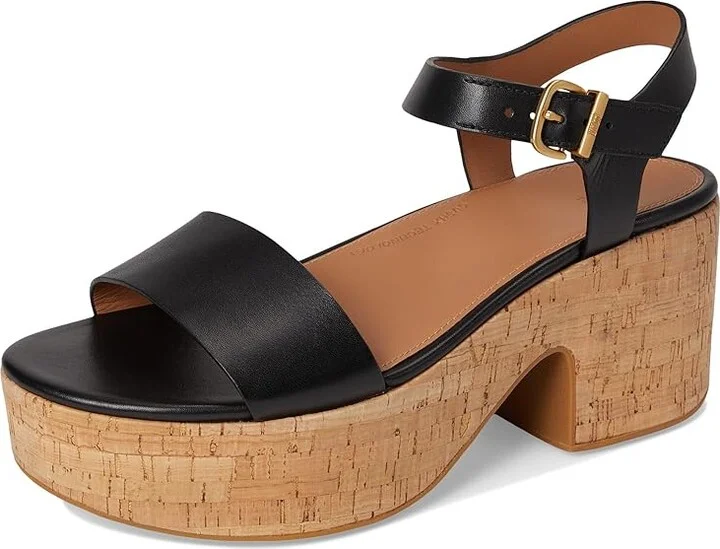 FitFlop Platfforms Leather/Cork Heeled Ankle-Strap Sandals Women's Wedge Shoes Black : 11 M (B) - Image 5