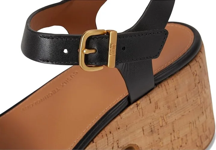 FitFlop Platfforms Leather/Cork Heeled Ankle-Strap Sandals Women's Wedge Shoes Black : 11 M (B) - Image 7
