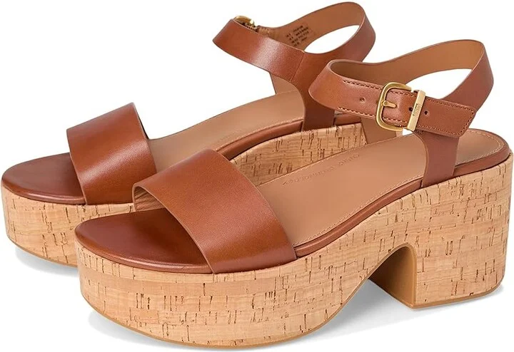 FitFlop Platfforms Leather/Cork Heeled Ankle-Strap Sandals Women's Wedge Shoes Deep Tan : 11 M (B)