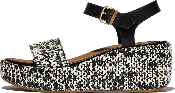FitFlop PLATFFORMS Two-Tone Woven Wedge Ankle-Strap Sandals Faux-Raffia (PP)/Leather