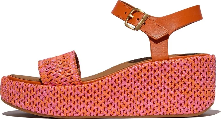 FitFlop PLATFFORMS Two-Tone Woven Wedge Ankle-Strap Sandals Faux-Raffia (PP)/Leather