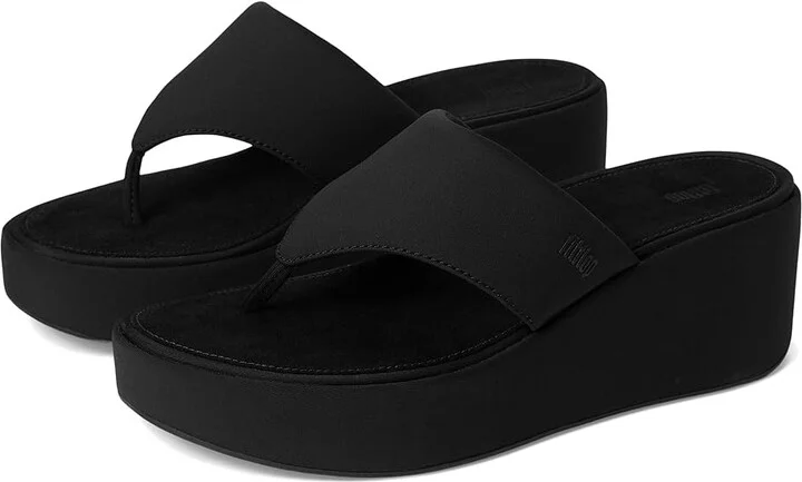 FitFlop Platfforms Wedge Toe-Post Sandals Women's Wedge Shoes All Black : 10 M (B)