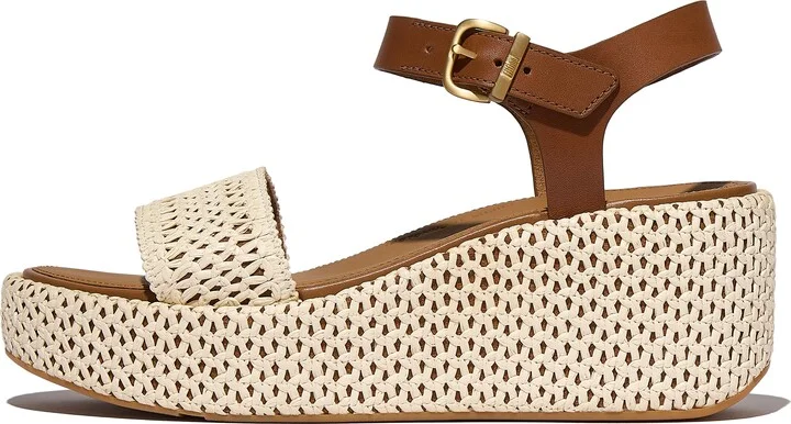 FitFlop PLATFFORMS Woven Wedge Ankle-Strap Sandals Faux-Raffia (PP)/Leather