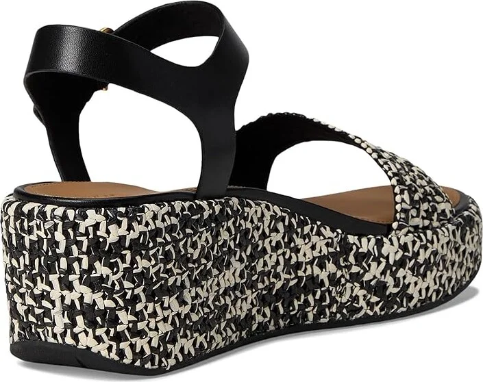 FitFlop Platfforms Woven Wedge Ankle-Strap Sandals Women's Wedge Shoes Black/Ivory Mix : 8 M (B), Leather - Image 4
