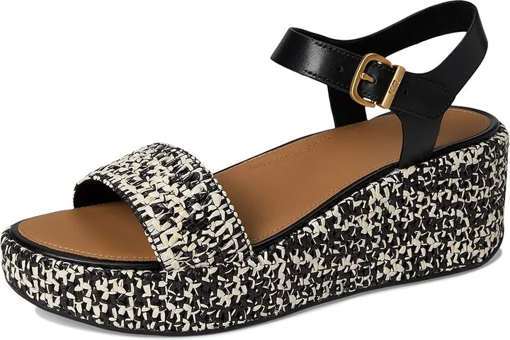 FitFlop Platfforms Woven Wedge Ankle-Strap Sandals Women's Wedge Shoes Black/Ivory Mix : 8 M (B), Leather - Image 5
