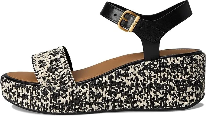 FitFlop Platfforms Woven Wedge Ankle-Strap Sandals Women's Wedge Shoes Black/Ivory Mix : 8 M (B), Leather - Image 6