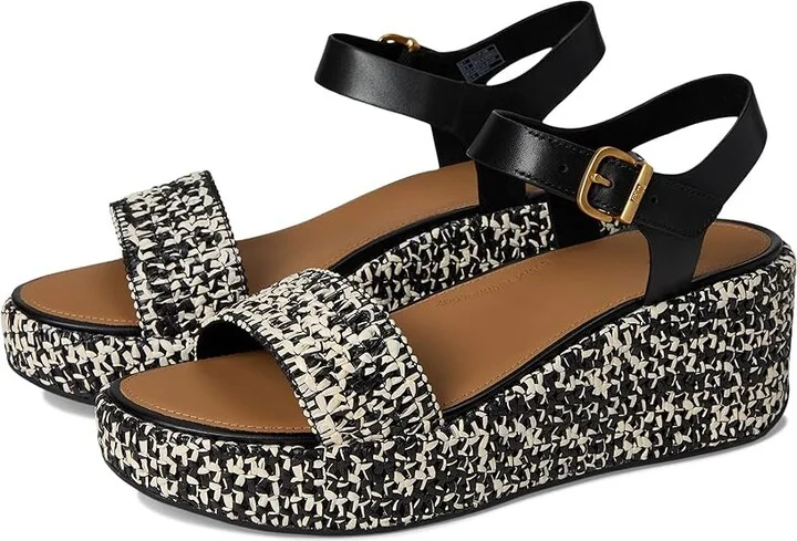 FitFlop Platfforms Woven Wedge Ankle-Strap Sandals Women's Wedge Shoes Black/Ivory Mix : 8 M (B), Leather