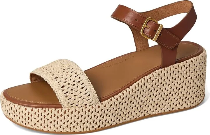 FitFlop Platfforms Woven Wedge Ankle-Strap Sandals Women's Wedge Shoes Deep Tan/Ivory : 10 M (B), Leather - Image 5