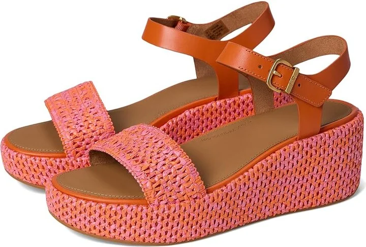 FitFlop Platfforms Woven Wedge Ankle-Strap Sandals Women's Wedge Shoes Satsuma/Pinkperfect Mix : 9 M (B), Leather