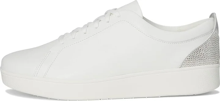 FitFlop Rally Crystal-Backtab Leather Trainers Women's Shoes Urban White/Silver : 10 M (B) - Image 6