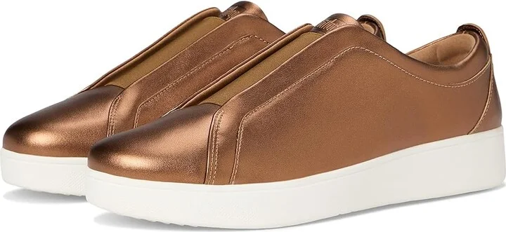 FitFlop Rally Elastic Metallic Leather Slip-On Sneakers Women's Shoes Bronze Mix : 5 M (B), Leather/Synthetic