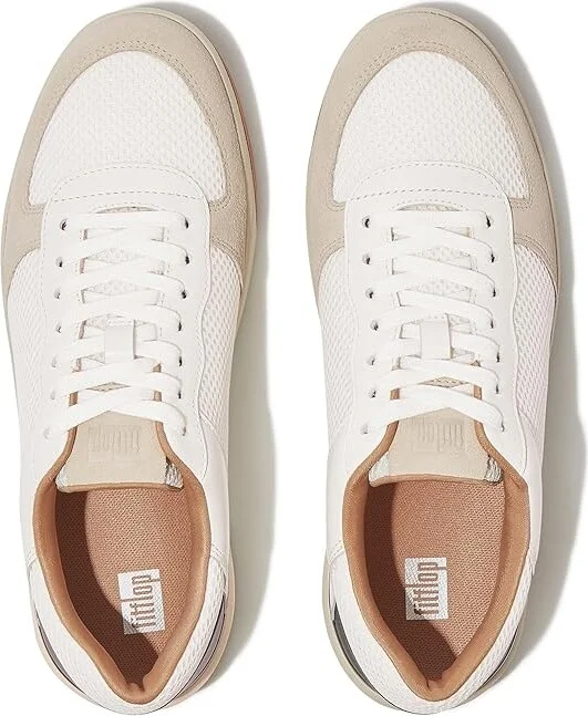 FitFlop Rally Evo Leather/Mesh/Suede Sneakers Women's Shoes Urban White/Black : 5 M (B), Leather/Suede - Image 2