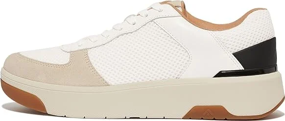 FitFlop Rally Evo Leather/Mesh/Suede Sneakers Women's Shoes Urban White/Black : 5 M (B), Leather/Suede - Image 4