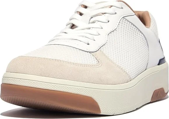 FitFlop Rally Evo Leather/Mesh/Suede Sneakers Women's Shoes Urban White/Black : 5 M (B), Leather/Suede