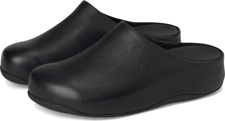 FitFlop Shuv Tumbled-leather Clogs Women's Slippers All Black : 6 M (B)