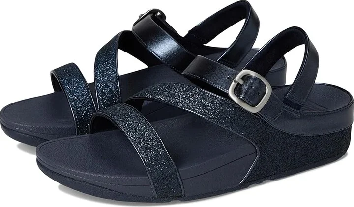 FitFlop Skinny Ii Glitterdust Z-Strap Sandals Women's Wedge Shoes Midnight Navy : 8 M (B), Synthetic