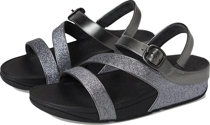 FitFlop Skinny Ii Glitterdust Z-Strap Sandals Women's Wedge Shoes Pewter : 8 M (B), Synthetic