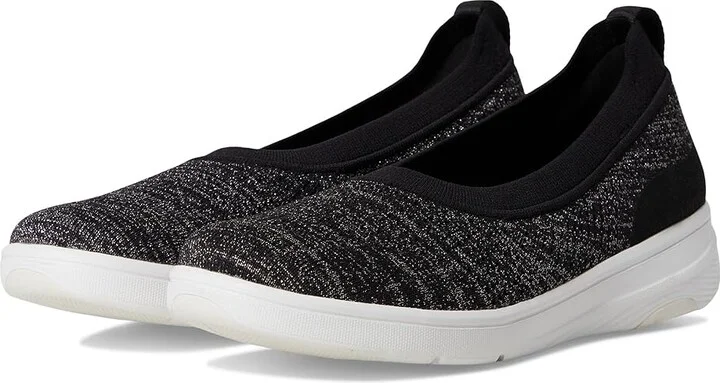 FitFlop Super-Q Knit Ballet Flats Women's Slip-on Dress Shoes Black/Silvereen : 11 M (B), Synthetic