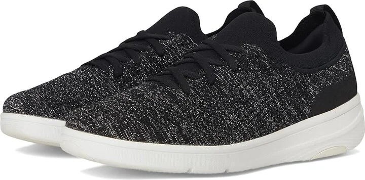 FitFlop Super-Q Knit Slip-On Laced Sneakers Women's Walking Shoes Black/Silvereen : 6 M (B), Hair Calf