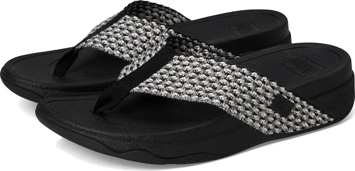 FitFlop Surfa Multi-Tone Webbing Toe-Post Sandals Women's Sandals Black : 7 M (B), Textile