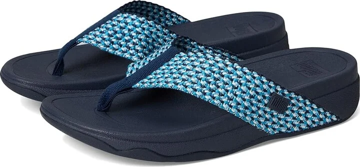 FitFlop Surfa Multi-Tone Webbing Toe-Post Sandals Women's Wedge Shoes Midnight Navy : 6 M (B), Synthetic