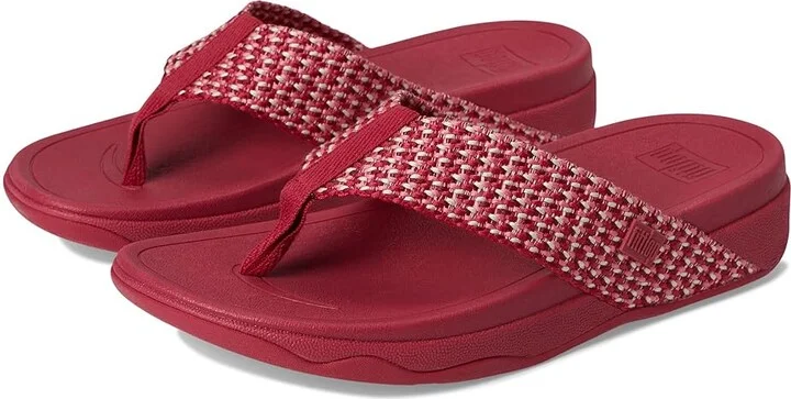 FitFlop Surfa Multi-Tone Webbing Toe-Post Sandals Women's Wedge Shoes Redberry : 6 M (B), Synthetic