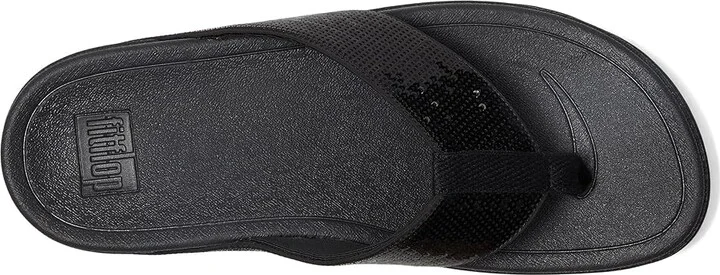 FitFlop Surfa Sequin Toe-post Sandals Women's Wedge Shoes All Black : 11 M (B), Synthetic - Image 2
