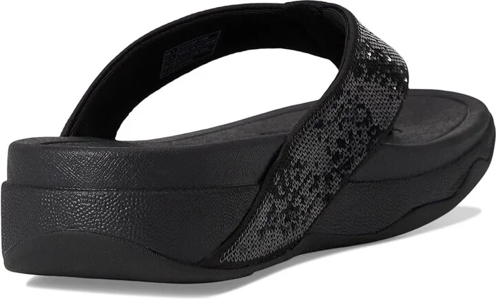 FitFlop Surfa Sequin Toe-post Sandals Women's Wedge Shoes All Black : 11 M (B), Synthetic - Image 4
