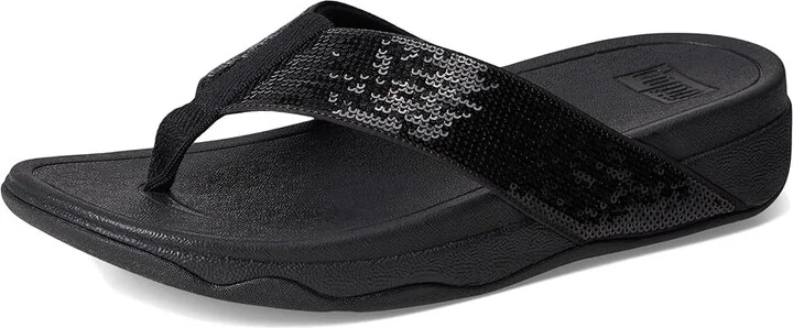 FitFlop Surfa Sequin Toe-post Sandals Women's Wedge Shoes All Black : 11 M (B), Synthetic - Image 5