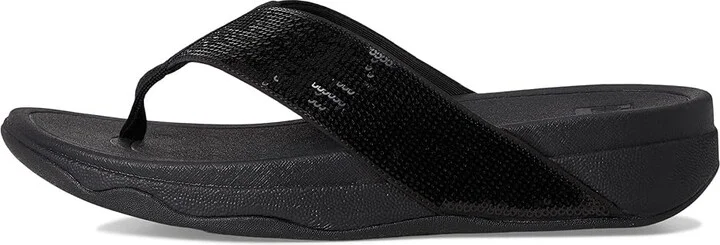 FitFlop Surfa Sequin Toe-post Sandals Women's Wedge Shoes All Black : 11 M (B), Synthetic - Image 6