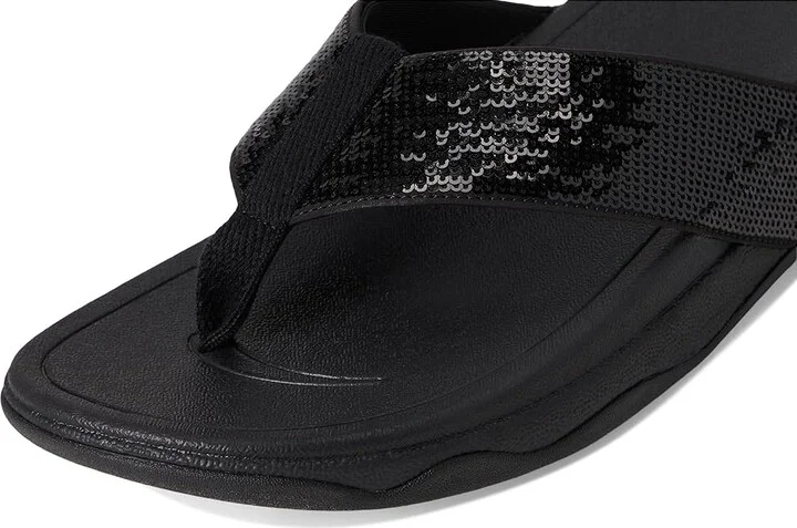 FitFlop Surfa Sequin Toe-post Sandals Women's Wedge Shoes All Black : 11 M (B), Synthetic - Image 7