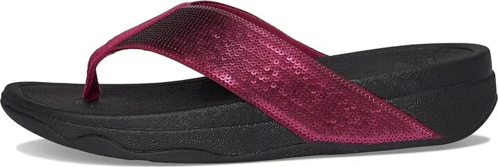 FitFlop Surfa Sequin Toe-post Sandals Women's Wedge Shoes Ruby : 8 M (B), Synthetic - Image 6